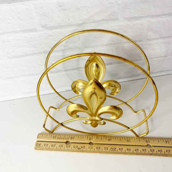 Vintage Fleur De Lis Napkin Holder Letter Wire Gold Toned Mid Century MCM - Picture 6 of 6